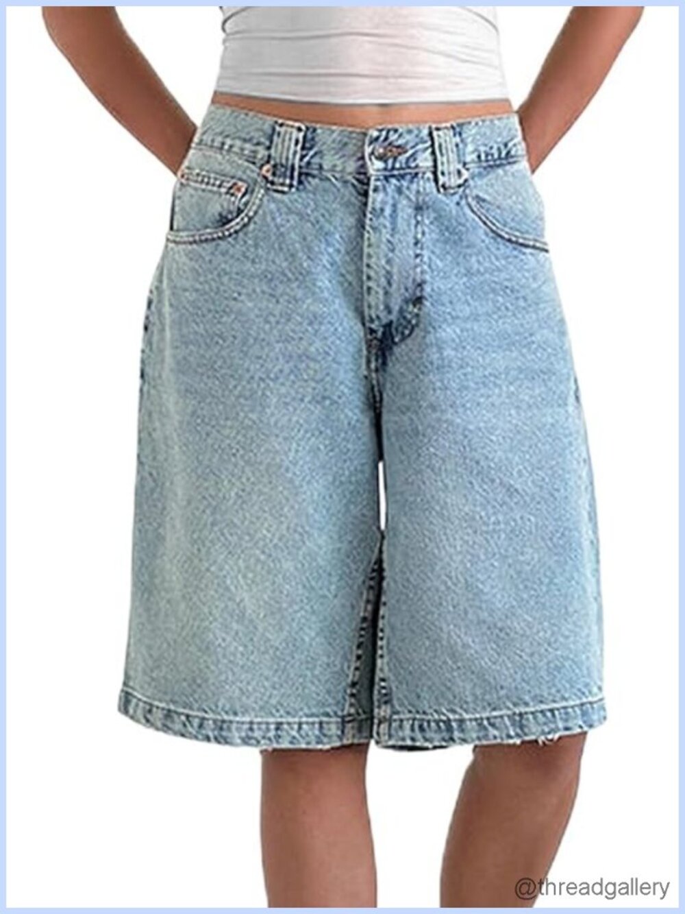 Y2K Baggy Denim Bermuda Shorts High Waist Wide Leg Distressed Jorts